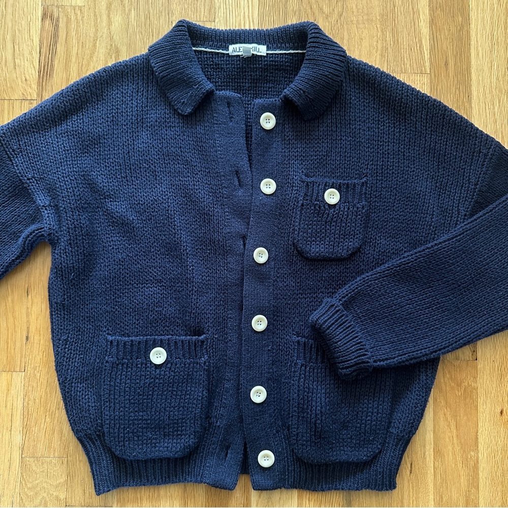 Alex Mill Navy Blue Cardigan Sweater with Ribbed Collar